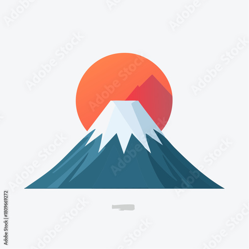 Majestic Mountain at Sunset: An iconic snow-capped mountain stands tall against a vibrant sunset, a picturesque scene.