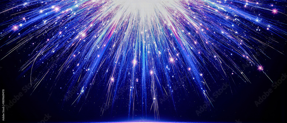 Fototapeta premium Bright fireworks exploding above a dark gradient background.