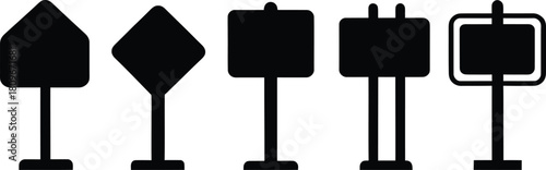 Wooden Signpost icon set silhouette style minimal vector art illustration on a white background.
