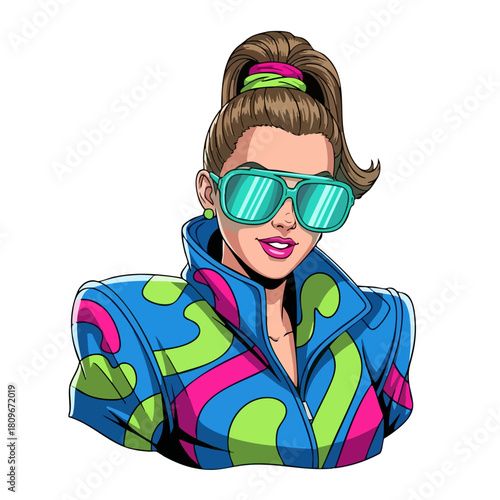 Stylish Woman with Retro Fashion and Sunglasses Illustration.