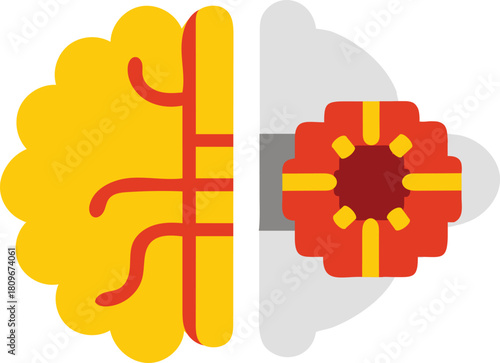 Abstract representation of human brain lobes divided into analytical and creative hemispheres, symbolizing duality
