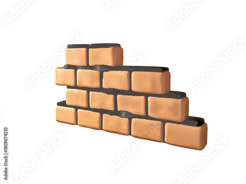 Stepped Brick Wall Construction vector 3D icon isolated on white background
