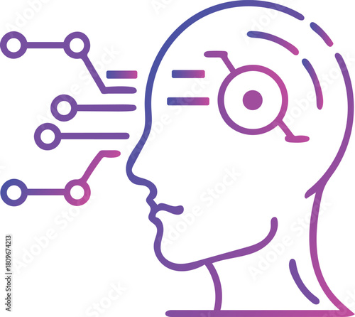 Conceptual outline of a human head with integrated circuit elements symbolizing artificial intelligence and digital connectivity, 103 chars