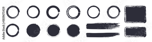 Collection of brush. Brush strokes vector. black grunge ink circles. ink brush strokes, lines, circle. Dirty artistic boxes, frames. Vector illustration.