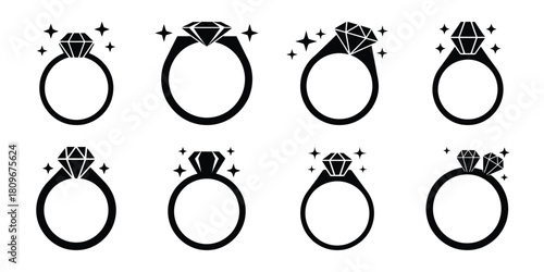 sparkling ring Valentine's Day icon set silhouette style and isolated on white background Vector illustration