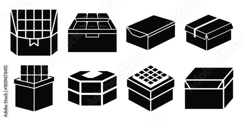 chocolate box Valentine's Day icon set silhouette style and isolated on white background Vector illustration