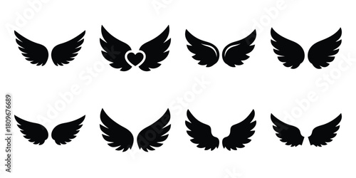 cupid wings Valentine's Day icon set silhouette style and isolated on white background Vector illustration