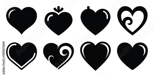 fancy heart Valentine's Day icon set silhouette style and isolated on white background Vector illustration