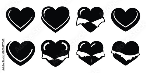 heart chocolate bar Valentine's Day icon set silhouette style and isolated on white background Vector illustration