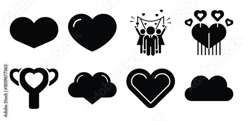 heart cloud Valentine's Day icon set silhouette style and isolated on white background Vector illustration