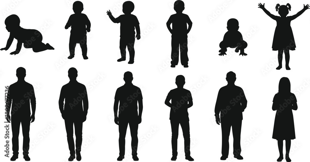 Naklejka premium Silhouettes of people at different ages and stages