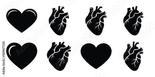 heart emoji Valentine's Day icon set silhouette style and isolated on white background Vector illustration