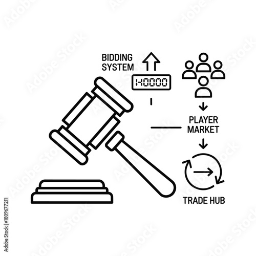 Auction hammer and bidding system for player market and trade hub isolated on