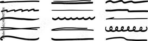 Hand drawn black lines and strokes collection set