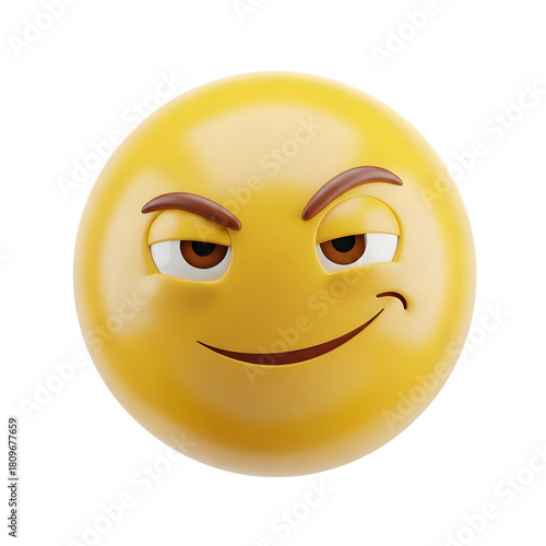 Smirking emoji with raised eyebrows isolated on transparent background