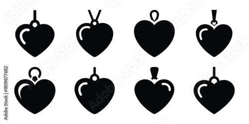 heart pendant Valentine's Day icon set silhouette style and isolated on white background Vector illustration