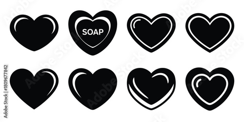 heart soap Valentine's Day icon set silhouette style and isolated on white background Vector illustration