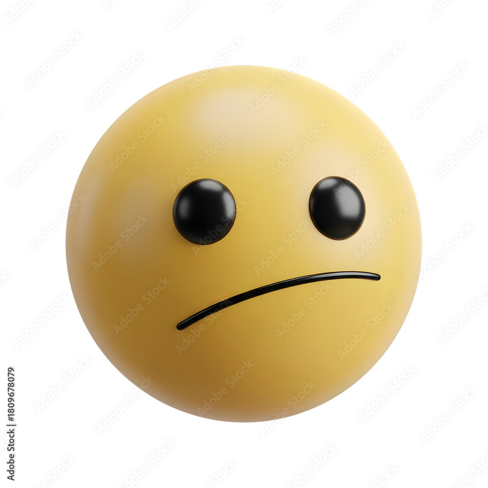 Fototapeta premium Sad yellow emoji face with frown isolated on transparent background