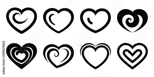 heart swirl Valentine's Day icon set silhouette style and isolated on white background Vector illustration