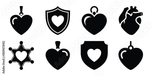love badge Valentine's Day icon set silhouette style and isolated on white background Vector illustration