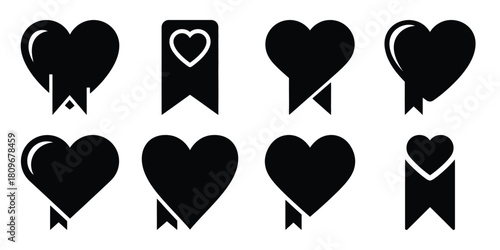 love bookmark Valentine's Day icon set silhouette style and isolated on white background Vector illustration