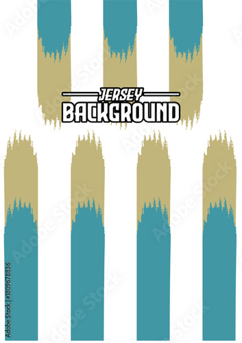 Soft beige background with tall teal brush columns for a creative vertical jersey style.