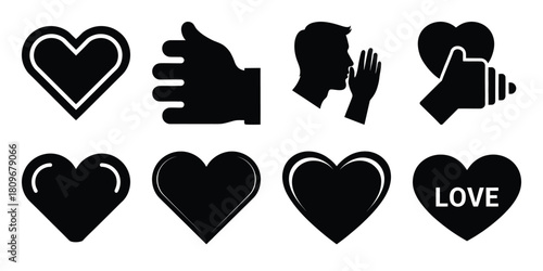 love whisper Valentine's Day icon set silhouette style and isolated on white background Vector illustration