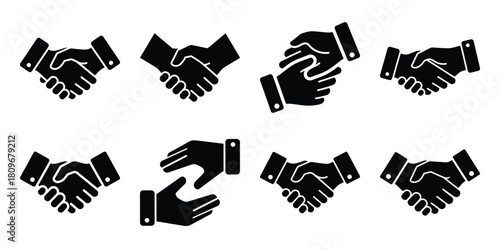 partner hands Valentine's Day icon set silhouette style and isolated on white background Vector illustration