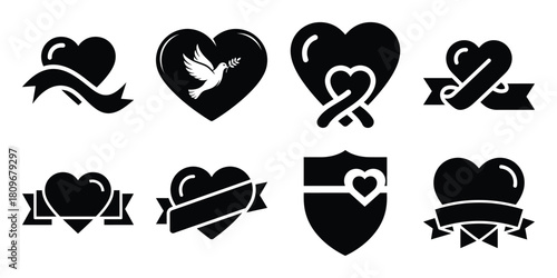 romance badge Valentine's Day icon set silhouette style and isolated on white background Vector illustration
