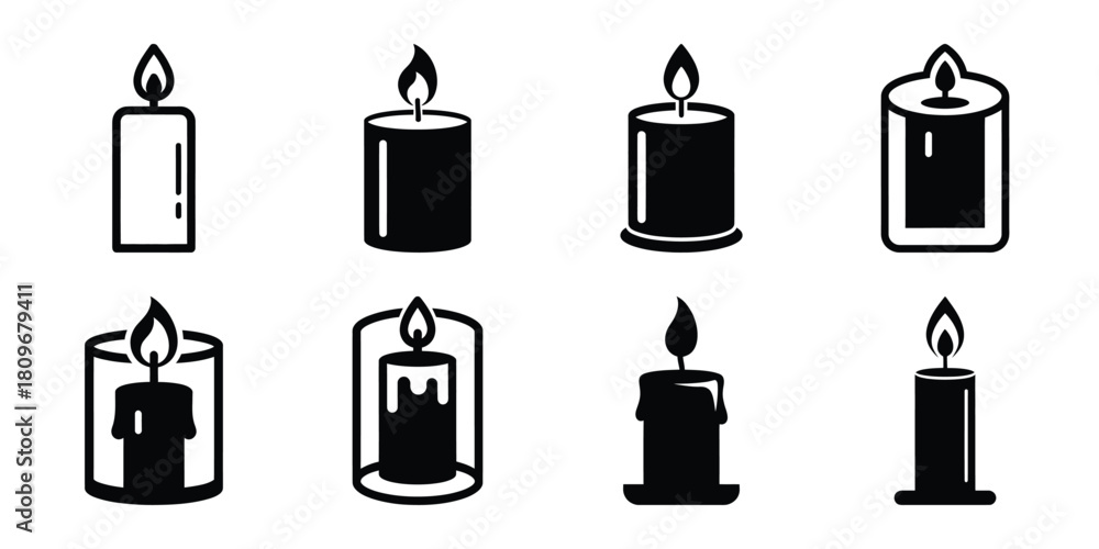 Fototapeta premium romantic candle Valentine's Day icon set silhouette style and isolated on white background Vector illustration
