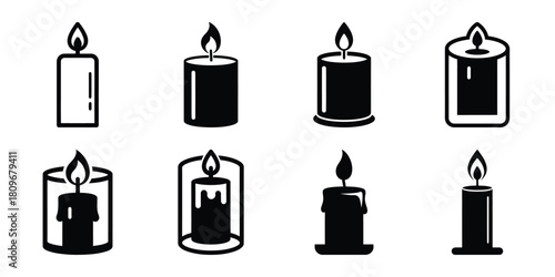romantic candle Valentine's Day icon set silhouette style and isolated on white background Vector illustration