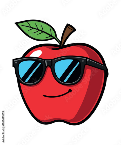 Apple Character with Sunglasses Vector Illustration