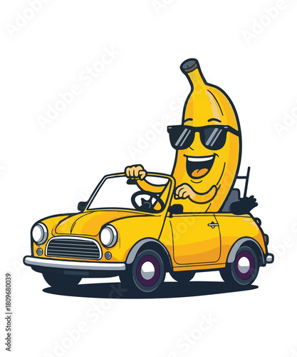 Banana in Sunglasses Driving Car Creative Cartoon Art