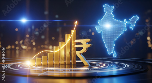 Indian Rupee Growth Chart with India Map - Business & Finance