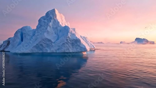 Majestic Iceberg Floating in Calm Arctic Waters at Sunset