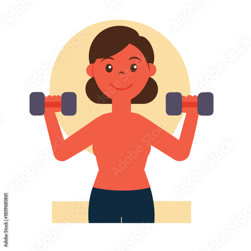 vector illustration of woman smiling while lifting