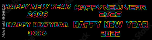 Happy New Year 2026 Line Art – Gradient Outline Numbers Vector Design, Single Linear Color Drawing