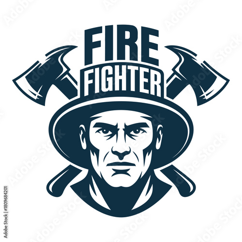 Firefighter portrait with axes courageous emergency worker vector illustration