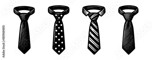 Necktie vintage style engraving icons, formal clothing set