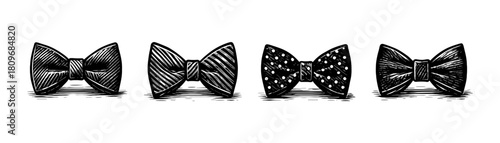 Bow tie vintage style engraving icons, formal accessories set