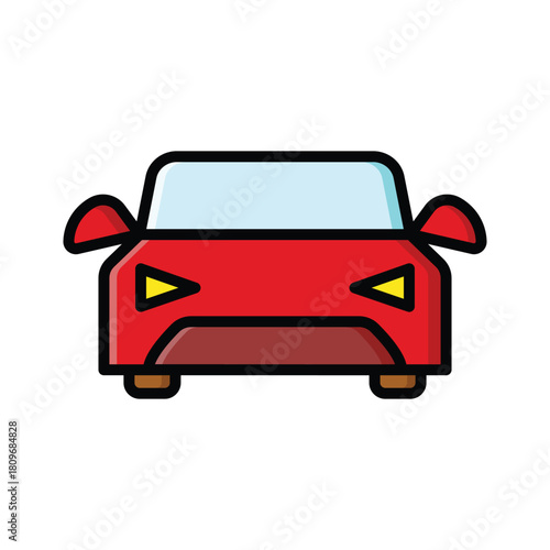Color Car Illustration Vector Icon with Outline for Transportation Design