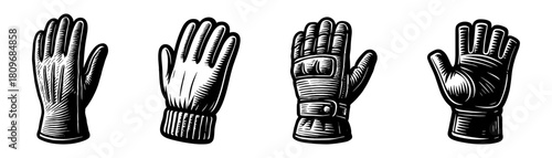 Winter gloves vintage style engraving icons, cold weather illustration