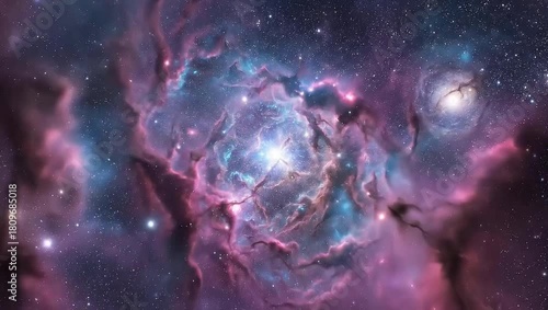 Vibrant Nebula in Deep Space with Distant Galaxies