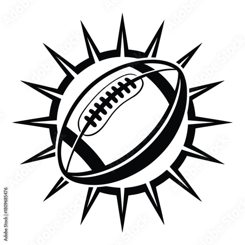American football with a sunburst pattern in black and white