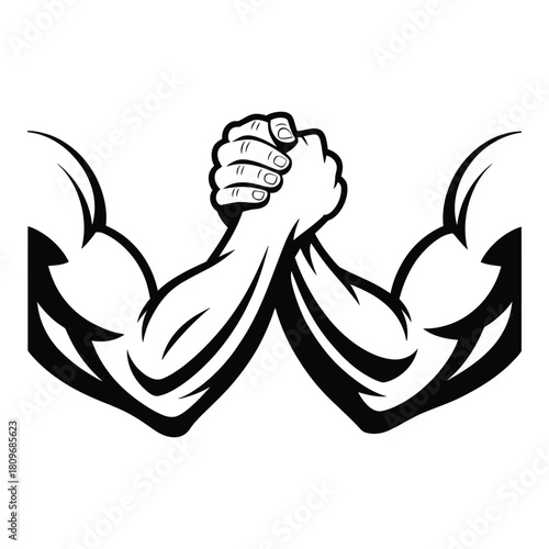 Arm wrestling hand lock strong muscular contest of strength power