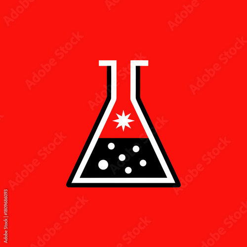 Abstract chemical reaction icon on red background