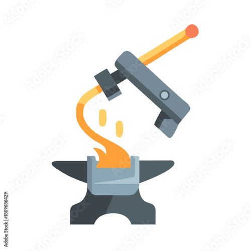 Blacksmith forging metal on an anvil with a hammer