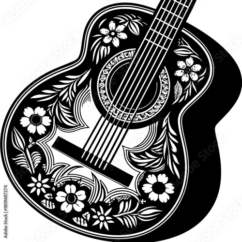 Ornate floral acoustic guitar illustration