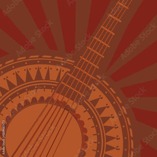 Stylized banjo with sunburst background
