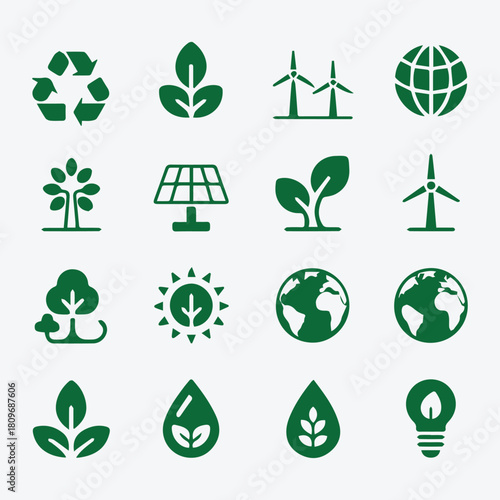 Set of 16 Environment and Earth Protection Vector Icons